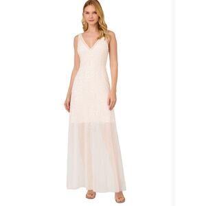 Adrianna Papell
Women's Embellished Illusion V-Neck Gown 10 wedding prom white